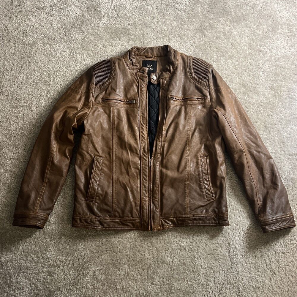 Xray X Ray Jeans Size Small Men’s Brown Faux Leather Motorcycle Jacket XL